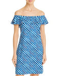 Tommy Bahamas Gingham Ruffled Off-The-Shoulder Cover-Up Dress Size Medium