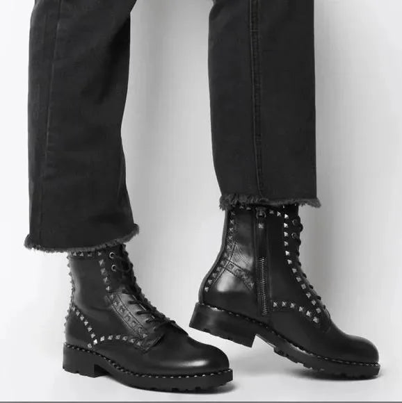 Ash Wolf Studded Leather Combat Boots - size 10