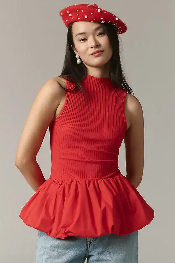 MAEVE by Anthropologie Bubble Peplum Tank Top Size Large