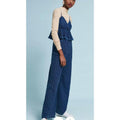 Anthropologie Striped Denim Jumpsuit Peplum Ruffle Womens Size Medium